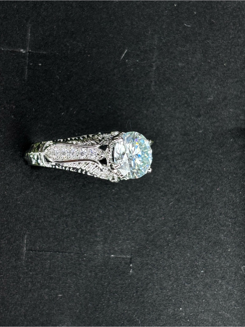 Vintage-Inspired Silver Halo Engagement moissanite size 8